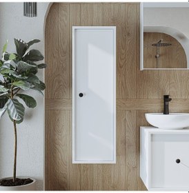 Resim Banyo Dolabı Mat Mdf 110 X 35 Cm Banyo Boy Dolabı Beyaz Mat Beyaz 