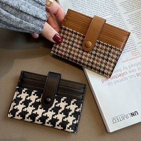 Resim Kadın Ultra İnce Mini Cüzdan - Altın Tonlu Donanım Detaylı İnce Kompakt Çanta, Zarif & Kahverengi Dağ Yıldızı Desenli, Kadınlar İçin Hafif Günlük Kullanım Çantası, Minimalist Tasarım, Altın Tonlu Tokalı Kapama 