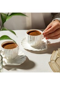 Resim Nehir Perla 6 Kişilik 12 Parça Porselen Kahve Fincan Takımı Beyaz 