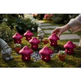 Resim Dekoratif Mantar Süs Led Mumluk Renkli Loş Ambiyans Aydınlatma Balkon Banyo Masa Dekoru Fuşya 