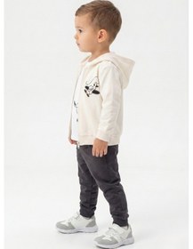 Resim Toontoy Kids Toontoy Erkek Çocuk 3'lü Eşofman Takımı Uzun Kollu Bisiklet Yaka Nakışlı T-shirt - Kapüşonlu Fermuarlı Hırka- Beli Paçası Lastikli Eşofman Altı 25052 Füme 