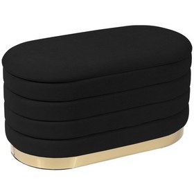 Resim Lungo Long Line Black Puf- 90cm Gold Kaplama Kapitoneli Luxery Pofuduk Oturma Pufu&Makyaj Puff&Bench 