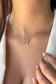 Resim Utku Kuyumculuk 14 Ayar 0,55 Ct Baget Pırlanta Taşlı M Harfi Beyaz Altın Pırlanta Kolye 