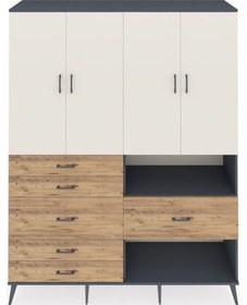 Resim Hyperion Gardrop 7 Raflı 6 Çekmeceli 4 Kapaklı 176x44x221 Antrasit-aytaşı/çam Aytaşı/çam 