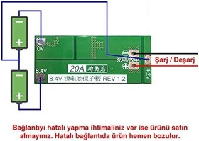 Resim BMS 2S 20A Balans Koruma Kartı Lityum Pil Batarya Li-ion 18650 