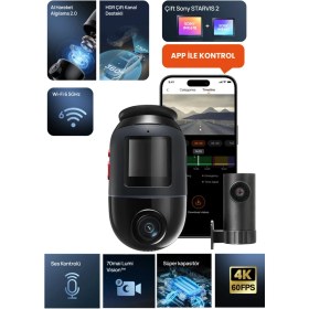 Resim 70MAI Dash Cam X800 Ön KAMERA+RC14 Arka Kamera Siyah (128GB) 