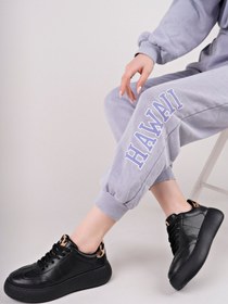 Resim simethrift İnce Kalın Tabanlı Leoparlı Siyah Bağcıklı Spor Ayakkabı Sneaker Yürüyüş Ayakkabı Günlük Ayakkabı 