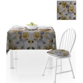 Resim Gül Desenli Sarı Açık Gri Dijital Baskılı Petek Dokuma Masa Örtüsü 140x260 