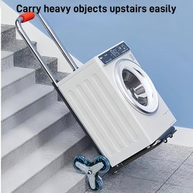 Resim Kauçuk Tekerlekli Ağır Hizmet Katlanır El Arabası - Taşınabilir Kaldırma ve Taşıma Sepeti, Kolay Taşıma için Ayarlanabilir Saplı, Alışveriş ve İş Gücü Tasarrufu İçin İdeal, Alışveriş Arabası | Ayarlanabilir Saplı Araba | Dayanıklı Teker Malzemesi 