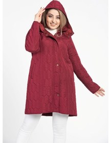 Resim Vetre Kadın Kapitone Mont (95 Cm) Bordo Büyük Beden 1016 Çok Renkli 