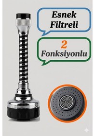 Resim Esnek 2 Fonksiyonlu Metal Musluk Başlığı Filtreli Su Tasarruf Aparatı Tüm Musluklara Uyumlu 15 Cm 
