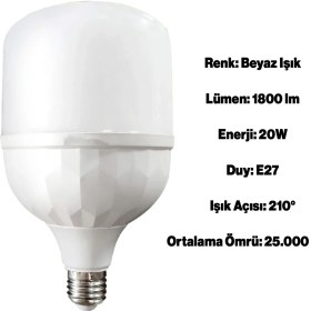 Resim Badem10 Tasarruflu Torch Ampul 20 W LED Lamba Beyaz E27 Duy 25.000 Saat Uzun Ömürlü 220 Volt Elektrik 1 Adet 
