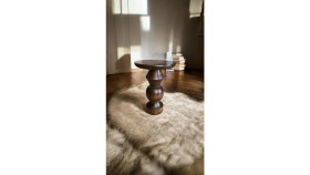 Resim Wood Wooden Ahşap Tekli Mantar Yan Sehpa Modern Ceviz Renk Fiskos 