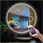 Resim 60 cm Bluetoothlu Makyaj Aynalı Buğu Yapmayan Ledli Yuvarlak Banyo Aynası 