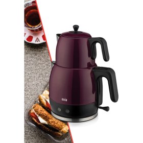 Resim Evia Ladem Mor Geniş Kapasiteli 2200 Watt Paslanmaz Çelik Çay Makinesi ve Su Isıtıcısı EA-4309 