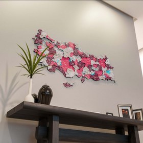 Resim Türkiye Siyasi Haritası - UV Baskılı 3D Ahşap Duvar Dekoru (Crimson) - 180x93 cm 