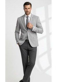 Resim Plus Scorpion Slim Fit Pike Dokuma Erkek Blazer Ceket Modern Şık Günlük Kombin Gri 