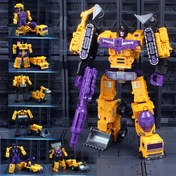Resim 1 adet Alaşım 6'sı 1 arada Dönüştürülebilir İnşaat Aracı Robot Oyuncak - Ekskavatör / Buldozer / Vinç ve Daha Fazlası, Erkek Çocuklar İçin Bina Seti Yaş 3 +, Doğum Günü / Parti Hediyesi (Kamyon Kombinasyonu) 