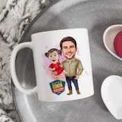 Resim Yakışıklı Baba ve Kızı Karikatürlü Kupa Bardak 