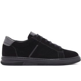 Resim Men's Black Lace-Up Suede Leather Sneaker 