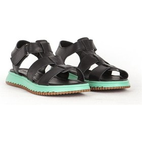 Resim Dericlub Kadın Bantlı Düz Taban Cırtlı Sandalet Gerçek Deri Zy 78 Bej 