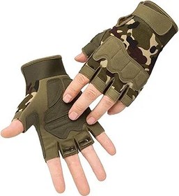 Resim HEEPDD Kamuflaj Yarım Parmak Eldiven, Paraşütçü Koruyucu Eldiven Motosiklet için 2 ADET Basınç Tahliye 
