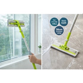 Resim Ivory Çekpaslı Oynar Başlıklı Mop 135 Cm Teleskopik Saplı, Cam & Zemin Temizlik Aparatı Yedek Bezli 