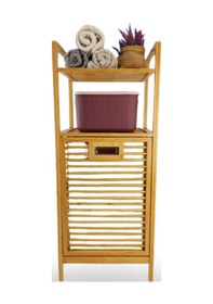 Resim Büro Ev Ofis Dekoru İçin 40x35x95cm 2 Raflı Kumaş Hazneli Ahşap Kirli Çamaşır Sepeti Diğer 