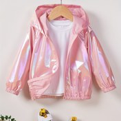 Resim Kızlar için [Sportif Şık] Hafif Holografik Fermuarlı Kapüşonlu Ceket - Mor Iridescent, Uzun Kollu, Bahar/Sonbahar için Rahat & Spor, Yumuşak Polyester Kumaş, Makinede Yıkanabilir, Kızlar için Hoodieler 