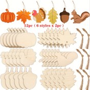 Resim 12 Adet Ahşap Şükran Günü Süsleri - Kabak, Hindi, Akçaağaç Yaprağı, Sincap, Çam Kozalağı Dahil Çeşitli Şekiller DIY Boyama & El İşleri İçin - Noel, Cadılar Bayramı, Paskalya, Hanuka, Sevgililer Günü İçin Çok Yönlü Tatil Süslemeleri - Elektrik Gerektirmez, Tüysüz 