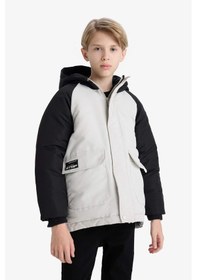 Resim Defacto Erkek Çocuk Su İtici Kapüşonlu Polar Astarlı Parka E9386a825wngr503 Gri-gr503 