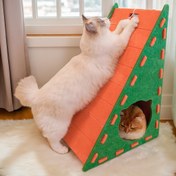 Resim Ekstra Büyük Dayanıklı L Şekilli ve Üçgen 2'li Kedi Kaşlama Tahtası ve Yatak - Pet Dostu Kadife Felt Kedi Evi Entegreli saç tokası Öğütme Pedine Sahip, İç Mekan Kedileri İçin İdeal, Kedi Kaşlama Postu 