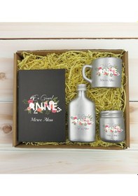 Resim Bk Gift Kişiye Özel İsimli Dtf Anne Temalı Antrasit Defter & Gümüş Kahve Fincanı & Kolonya & Mum Hediye Seti-1, Anneye Hediye, Anneler Günü Hediyesi K 