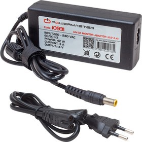 Resim Melek Store Powermaster PM-10931 14 Volt - 3 Amper Plastik Kasa Masaüstü Adaptör 6.5*4.4 Uç - Samsung Monitör Adaptörü 