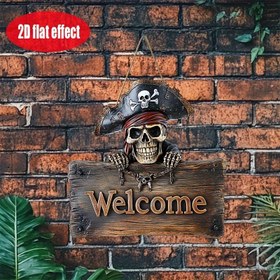Resim 2D Düz, 1 Adet Korsan Kafatası Hoş Geldiniz Tabelası, 19.99cm x 19.99cm - Rustik Ahşap Kapı Dekoru ile Korsan Temalı Ev/Veranda Süsü, Korsan Hayranları İçin Mükemmel Hediye, Benzersiz 'Hoş Geldiniz' İşareti, Korsan Ev Dekorasyonu, 2D Düz 