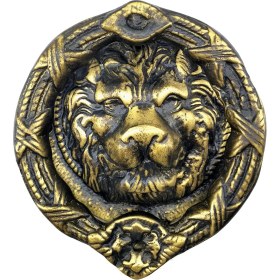 Resim Antika Tarz Dekoratif Pirinç Aslan Kapı Tokmağı, Taktak - 185 Mm, Antik 