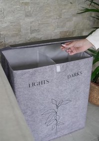 Resim Keçe Katlanabilir Çamaşır Sepeti Çift Hazneli 53x33x60 CM 