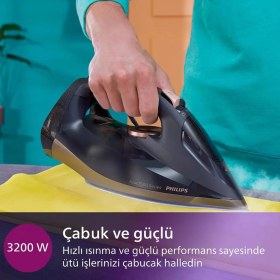 Resim Philips 7500 Serisi Buharlı Ütü, 3200W, 55 g/dk Sürekli Buhar, SteamGlide Elite, 260 g Şok Buhar, Mavi/Altın Rengi, DST7510/80 