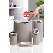 Resim Okyanus Home Vizon Kromlu Çizgili Yuvarlak 5'li Banyo Seti 