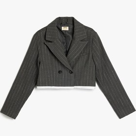 Resim Koton Kruvaze Yaka Uzun Kollu Düğme Detaylı Crop Blazer Ceket Gri Çizgili 5skg20023aw Gri Çizgili Gri 