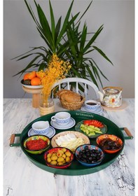 Resim 51 CM Yeşil 37 CM Kırmızı 2 Li Metal Yuvarlak Tepsi Sunum Tep . 