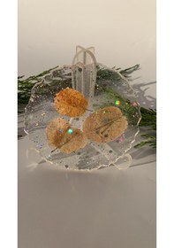 Resim Epoksi İçinde Glitter Turuncu Begonvilli Yuvarlak Bardak Altlığı Şeffaf 