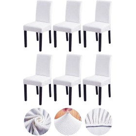 Resim Bambu Nano Kumaş Likralı Yıkanabilir 6'lı Sandalye Kılıfı Lastikli Sandalye Örtüsü 6 Adet - Beyaz 