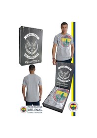 Resim Fenerbahçe Orijinal Lisanslı 6 Renk Logo Gri Tribün T-shirt Kişiye Özel Hediyelik Ahşap Kutulu Gri 