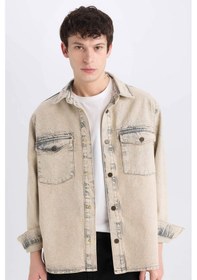 Resim DeFacto Relax Fit Cepli Uzun Kollu Jean Gömlek D0447AX24AUBN105 Kahve 