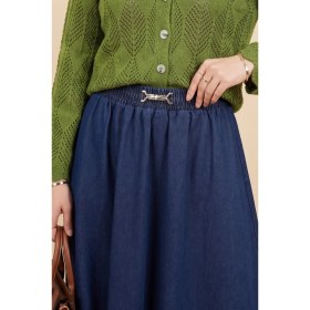 Resim Moda Morfo Beli Lastikli Toka Detaylı Kot Etek -Laci 