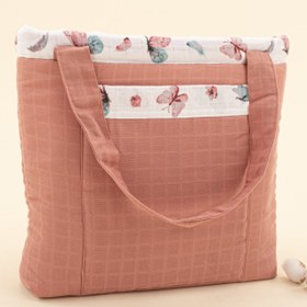 Resim Bebek Bakım Çantası - Gül Kurusu Muslin - Kelebekler 