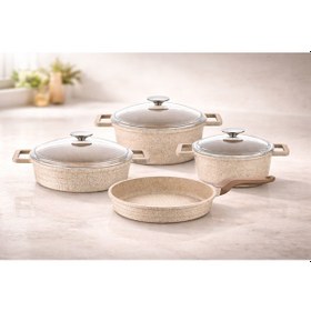 Resim Elexsus 28 Cm Döküm Cam Kapaklı Granit Tencere Cappuccino Bej - Kahverengi 