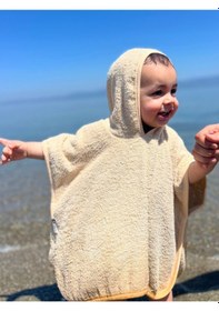 Resim Organik %100 Pamuk Kapşonlu Plaj Çocuk Bebek Panço Bornoz Banyo Havlu Kapüşonlu 2 - 4 Yaş 