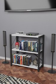 Resim Metal Kitaplık 3 Raflı Dekoratif Kitaplık TV Ünitesi Raf Beyaz 